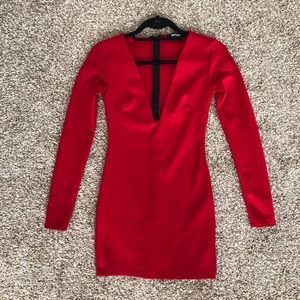 Missguided red body on deep vneck club party dress